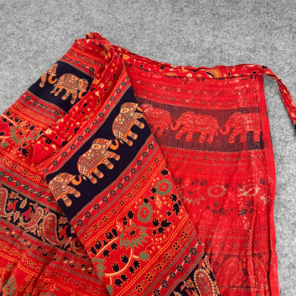 Boho Red Elephant Paisley Floral Wrap Midi Skirt Hippie Festival One Size - Picture 4 of 5